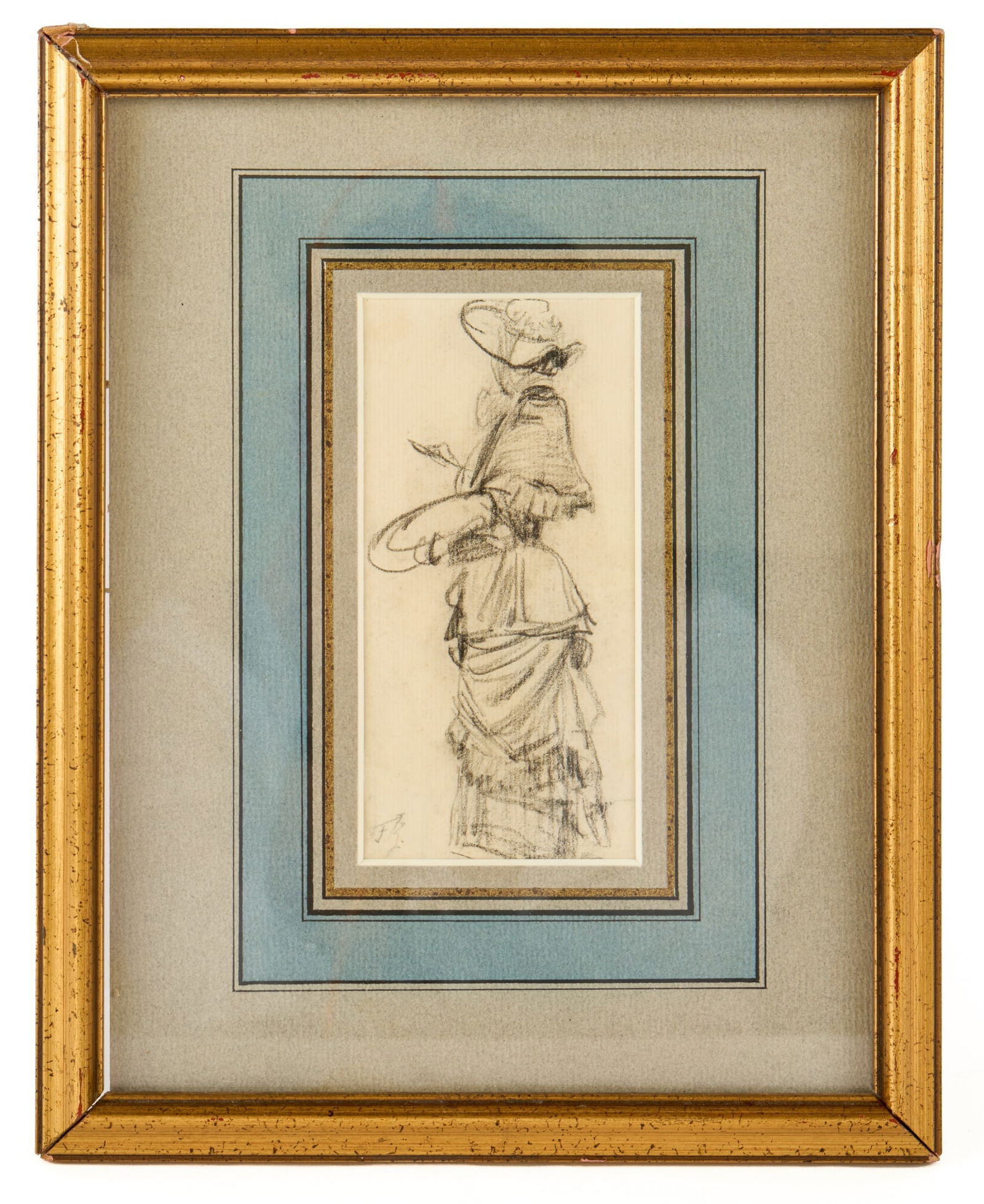 FEDERIGO ZANDOMENEGHI (1841-1917): "Female Artist en Plein Air" charcoal on paper 5 1/2 x 3 inches. framed 11 x 9 inches (overall) Condition: Good Temp No 7512sl