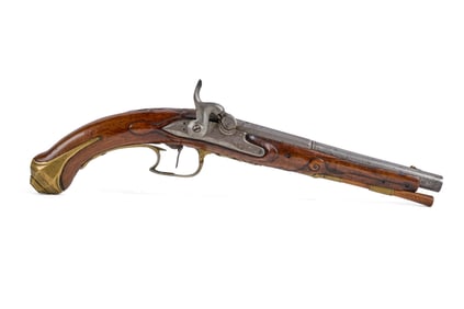 (19th c) PERCUSSION CAP PISTOL with BRASS MOUNTS