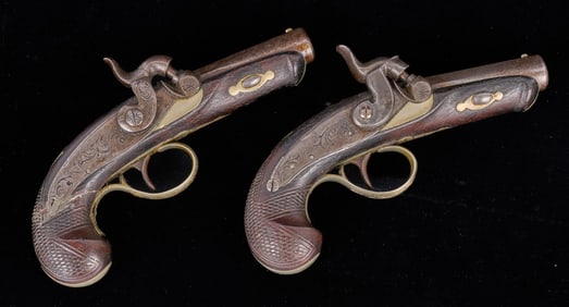 PAIR (19thc) DERRINGER PERCUSSION PISTOLS