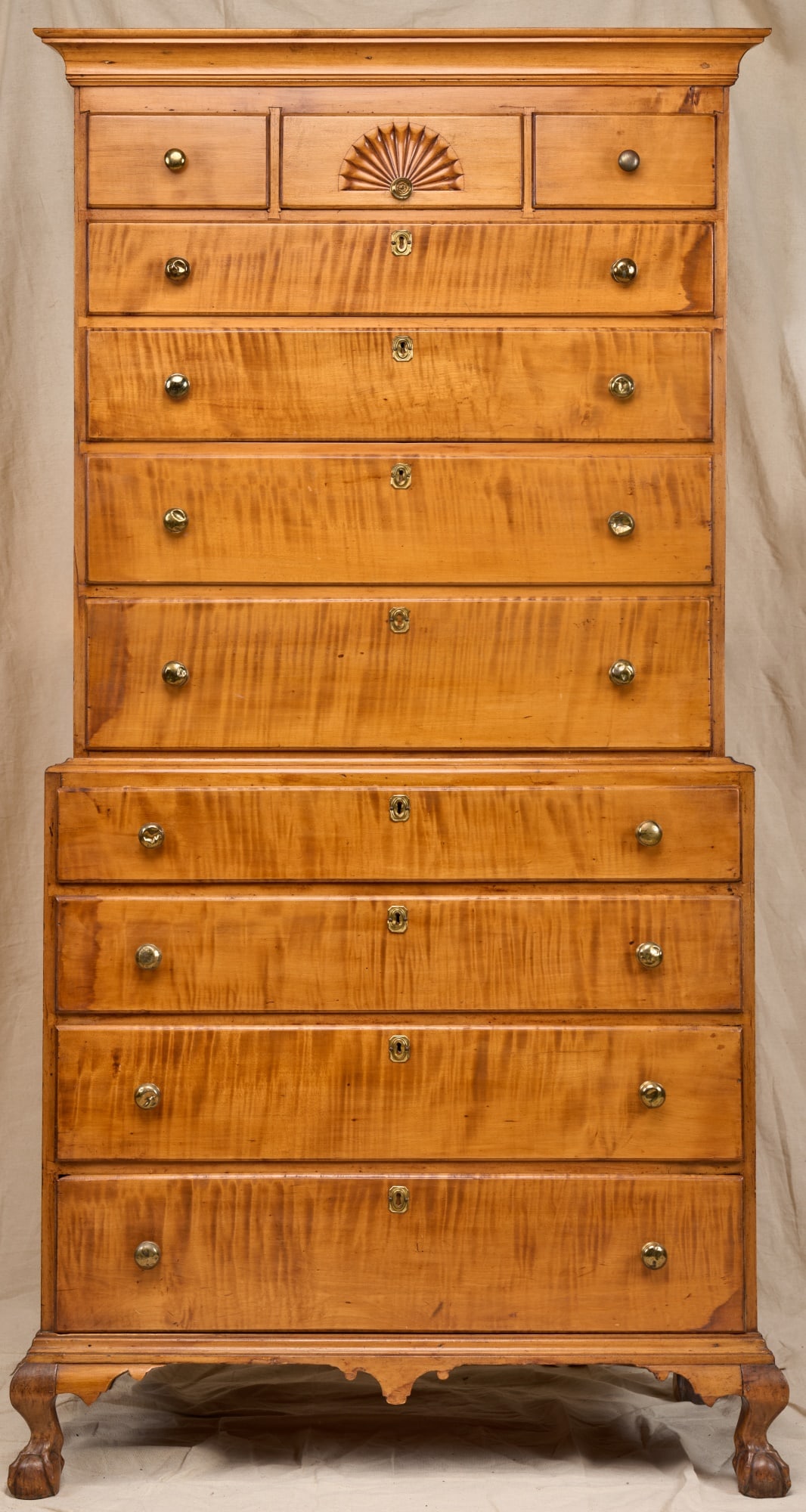 (18th)c CHIPPENDALE TIGER MAPLE CHEST on CHEST (1 of 15)