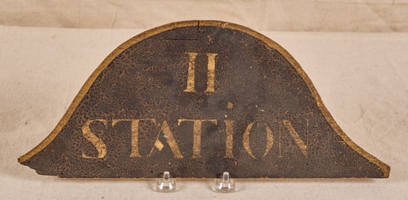 EARLY (19th c) PAINTED & GILT II STATION SIGN