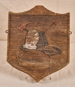 CARVED & PAINTED WOODEN FIREHOUSE SHIELD PLAQUE