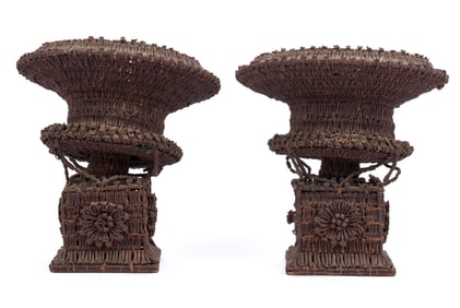 UNUSUAL PAIR of (19th c) FOLK ART CLOVE URNS