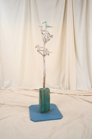 COAST of MAINE FOLK ART CARVED & PAINTED BIRD TREE