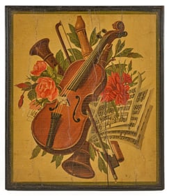 (19th c) STILL LIFE with FLOWERS and INSTRUMENTS