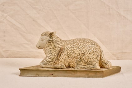 (19th/20th c) CARVED & PAINTED LAMB OF GOD FIGURE