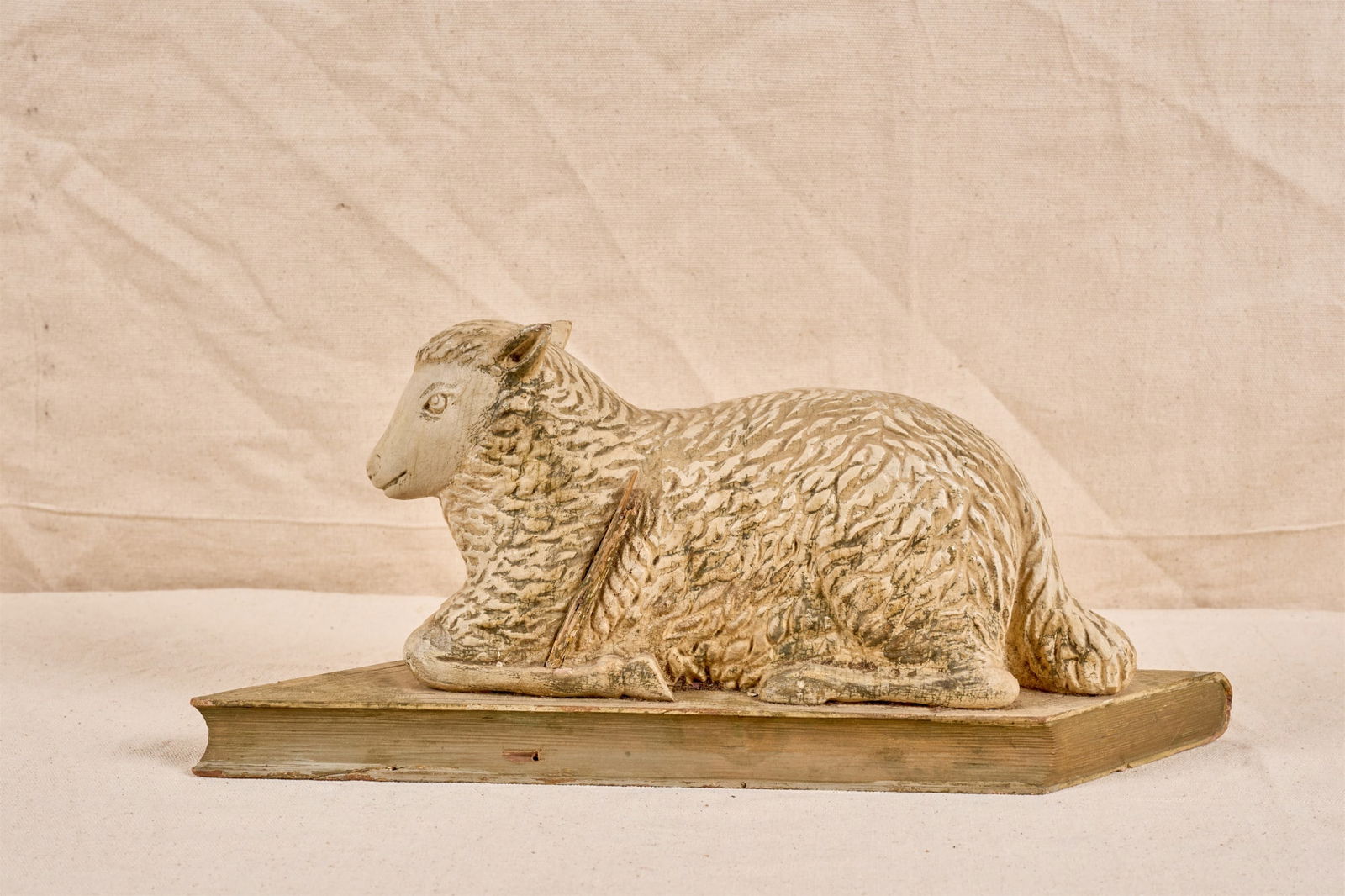 (19th/20th c) CARVED & PAINTED LAMB OF GOD FIGURE (1 of 12)