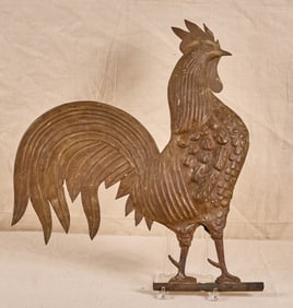 (19th c) COPPER ROOSTER WEATHERVANE w/ IRON LEGS