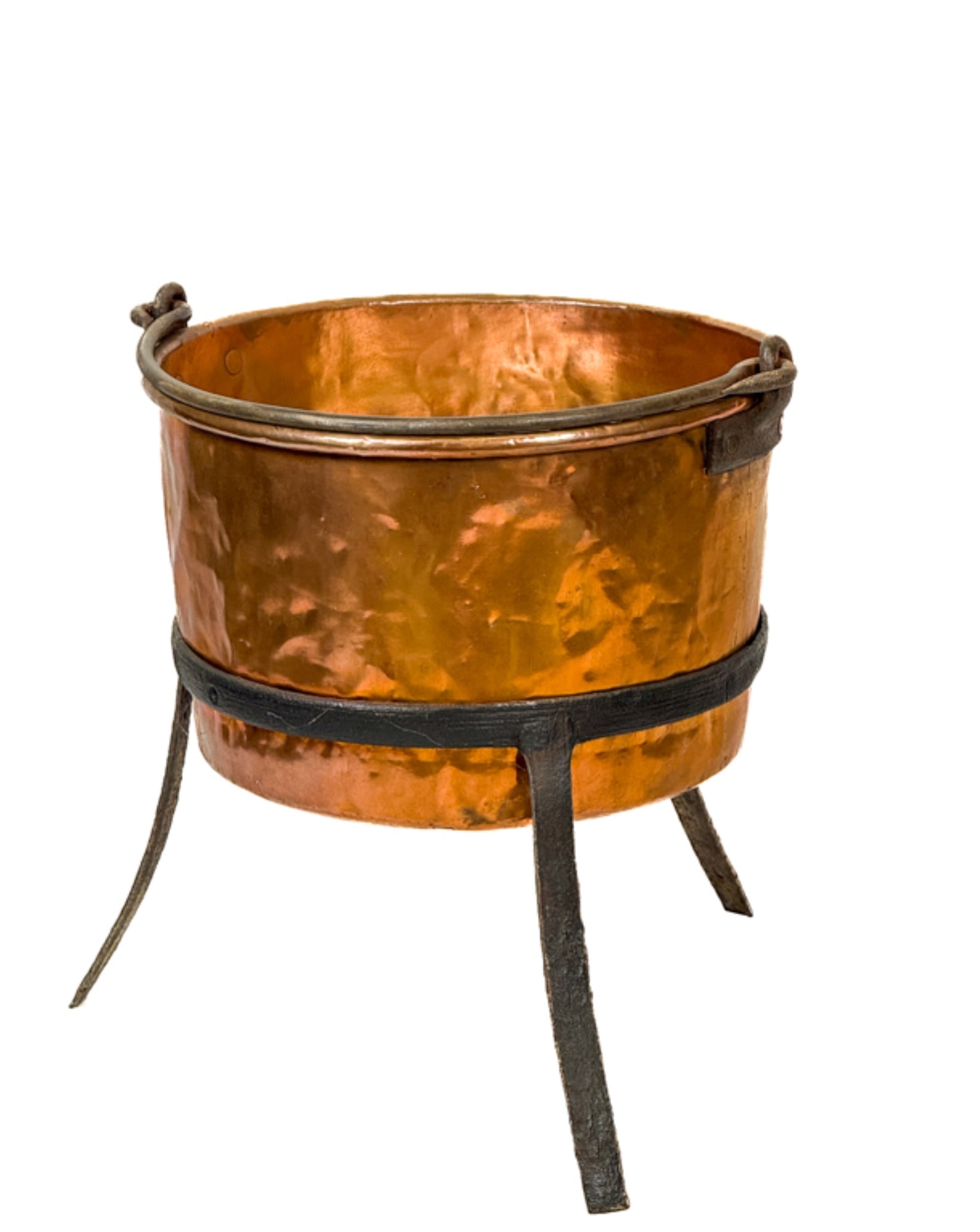 SWING HANDLE COPPER CAULDRON ON IRON STAND (1 of 8)