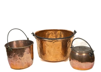 (3) SWING HANDLE COPPER CAULDRONS