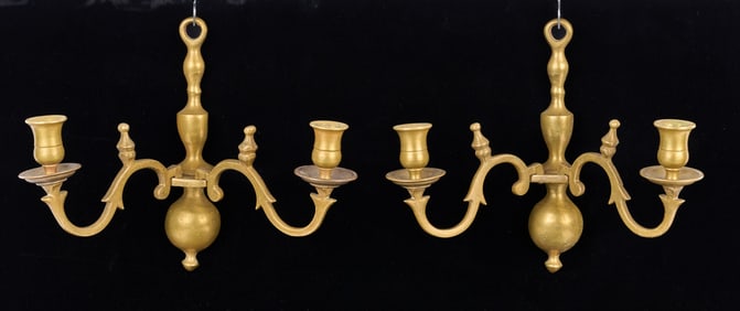 PAIR of (18th c) TWO LIGHT BRASS WALL SCONCES