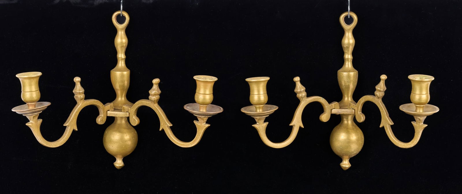 PAIR of (18th c) TWO LIGHT BRASS WALL SCONCES (1 of 10)