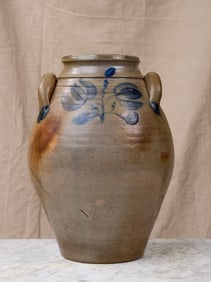(19th c) TWO HANDLED OVOID STONEWARE CROCK