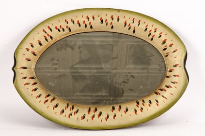 GREAT (19th c) PAINTED FOLK ART WATERMELON MIRROR