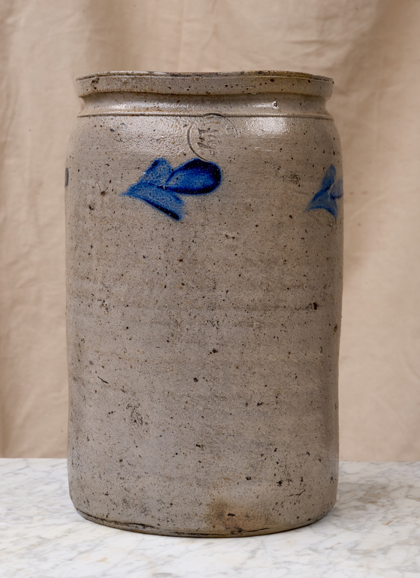 (19th c) STONEWARE CROCK with COBALT DECORATION (1 of 6)