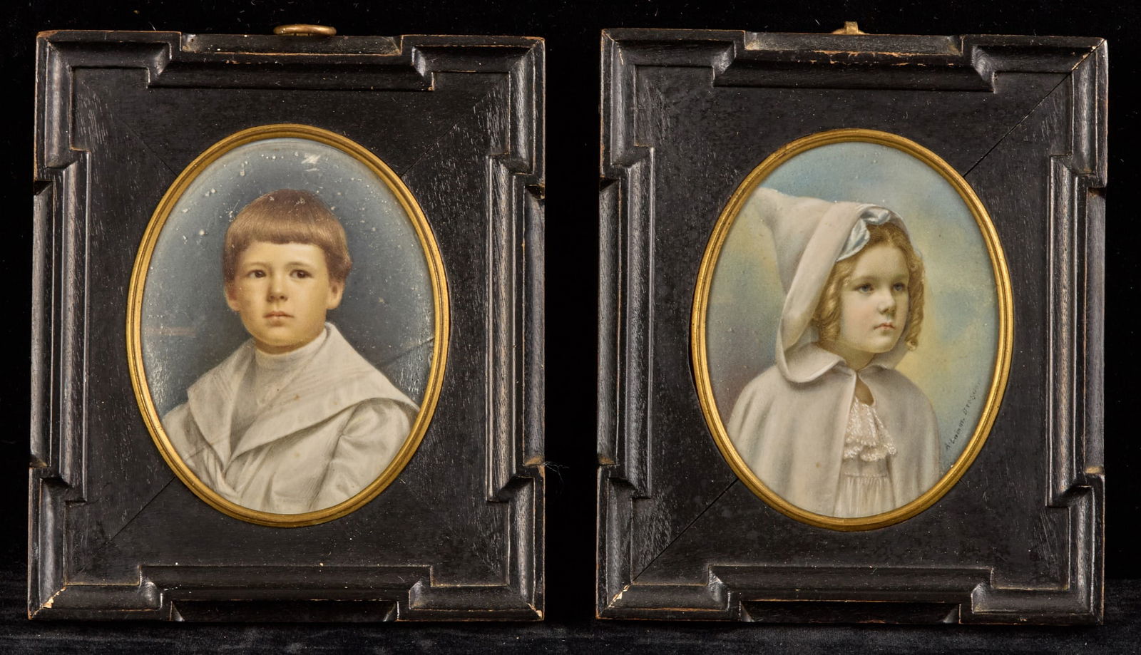 (Early 20th c) PAIR of GERMAN PORTRAIT MINIATURES (1 of 8)