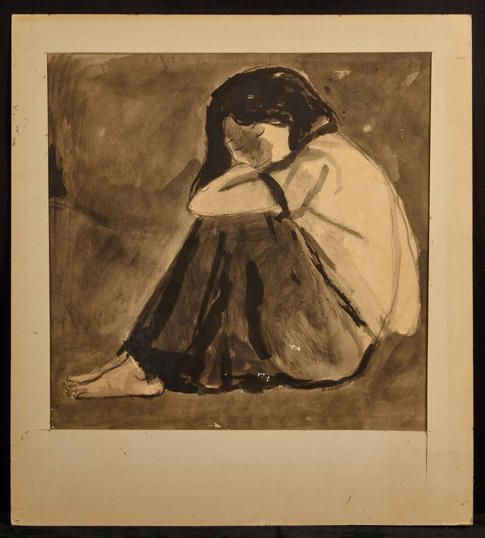 "BANGKOK" - BERNARD LAMOTTE (1903-1983): Woman at Rest. watercolor 18 x 18 inches (image) signed. Condition: Taped to a mat board Temp No 13