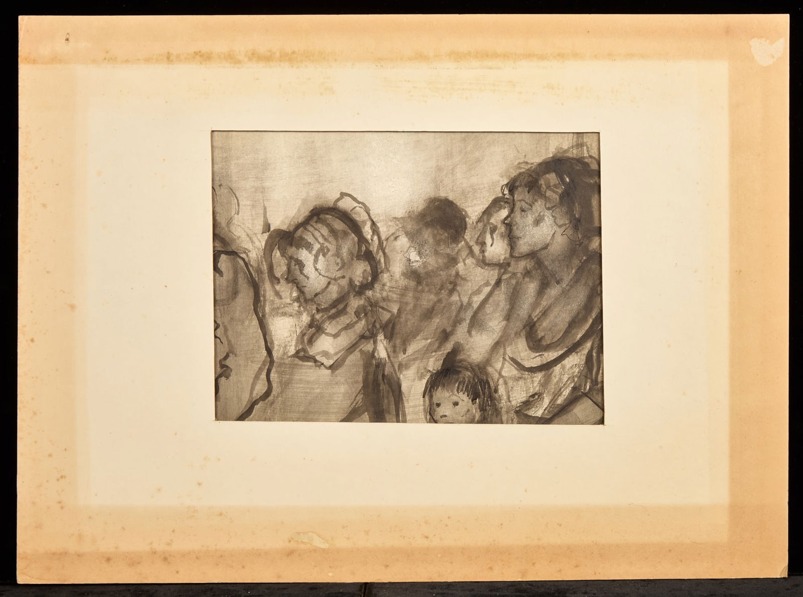 CROWD / HUNCHBACK SERIES - BERNARD LAMOTTE: Watercolor on paperboard 7 x 9 1/2 inches. unsigned. matted 14 x 19 inches (overall) Condition: Good Temp No 43