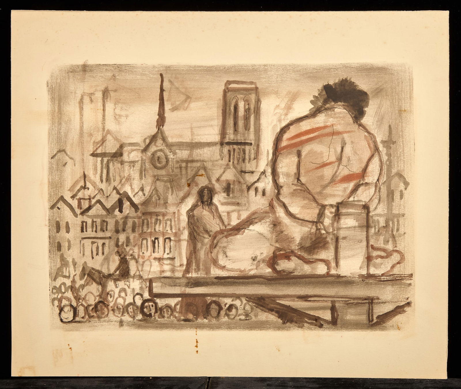 QUASIMOTO on the PILLORY/ HUNCHBACK SERIES-LAMOTTE: Watercolor on paper 11 x 14 1/2 inches. estate stamp verso Condition: Toning, stray blemishes to margins Temp No 44