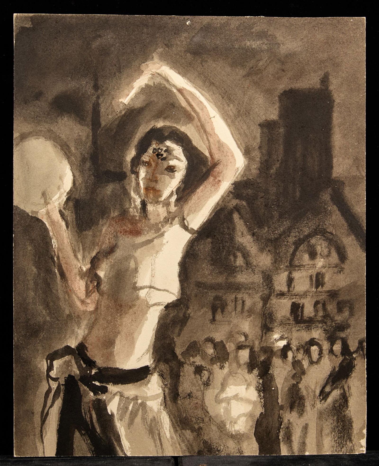 ESMERALDA / HUNCHBACK SERIES - BERNARD LAMOTTE: Watercolor on paper. 9 3/4 x 7 3/4 inches. estate stamp verso. Condition: Good, toning and light blemishes to margins Temp No 48