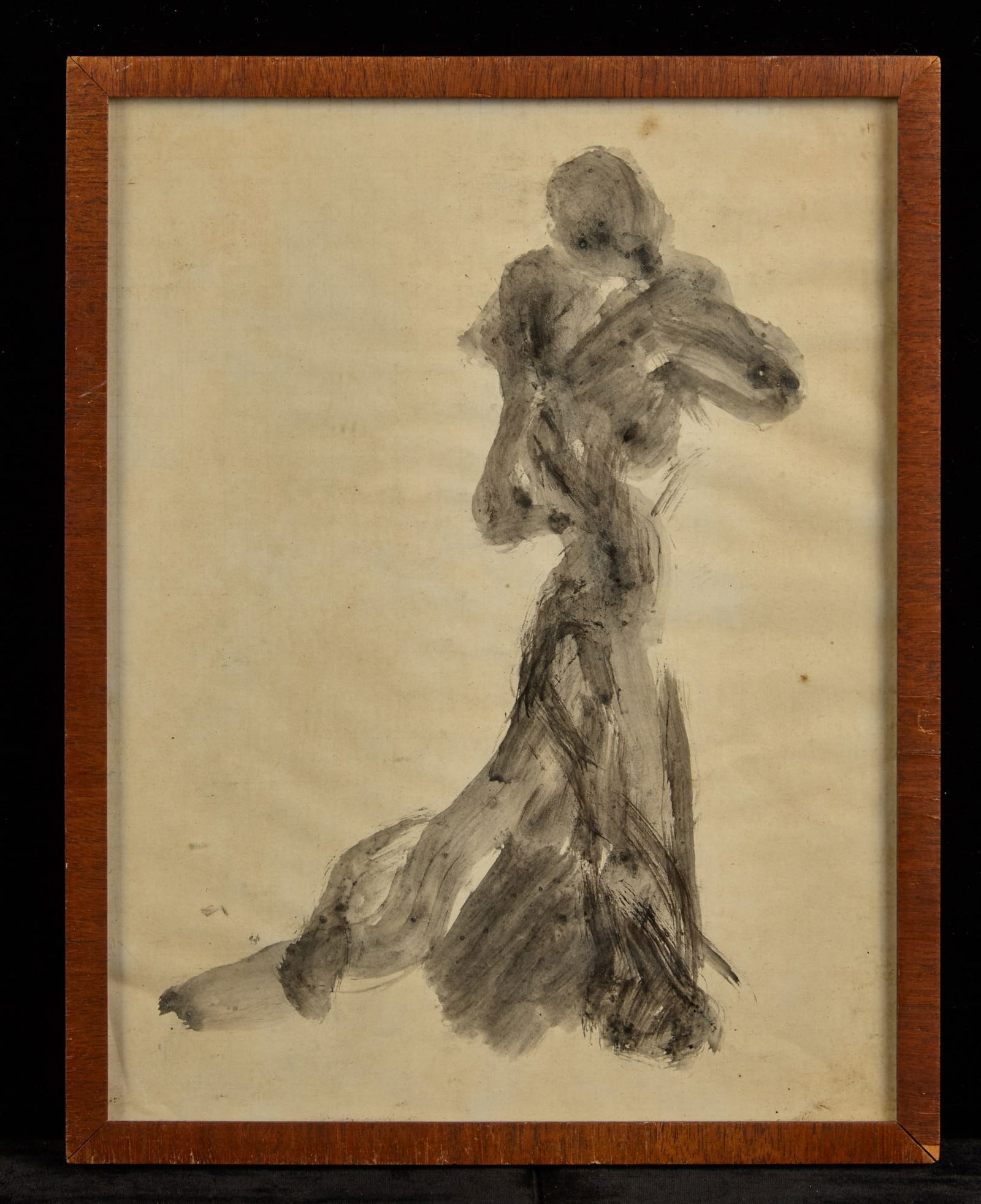 COUPLE DANCING / GESTURE DRAWING - BERNARD LAMOTTE: Watercolor on paper. 10 x 8 inches (overall including frame) initialed verso Condition: Cockling, minor blemishes Temp No 62
