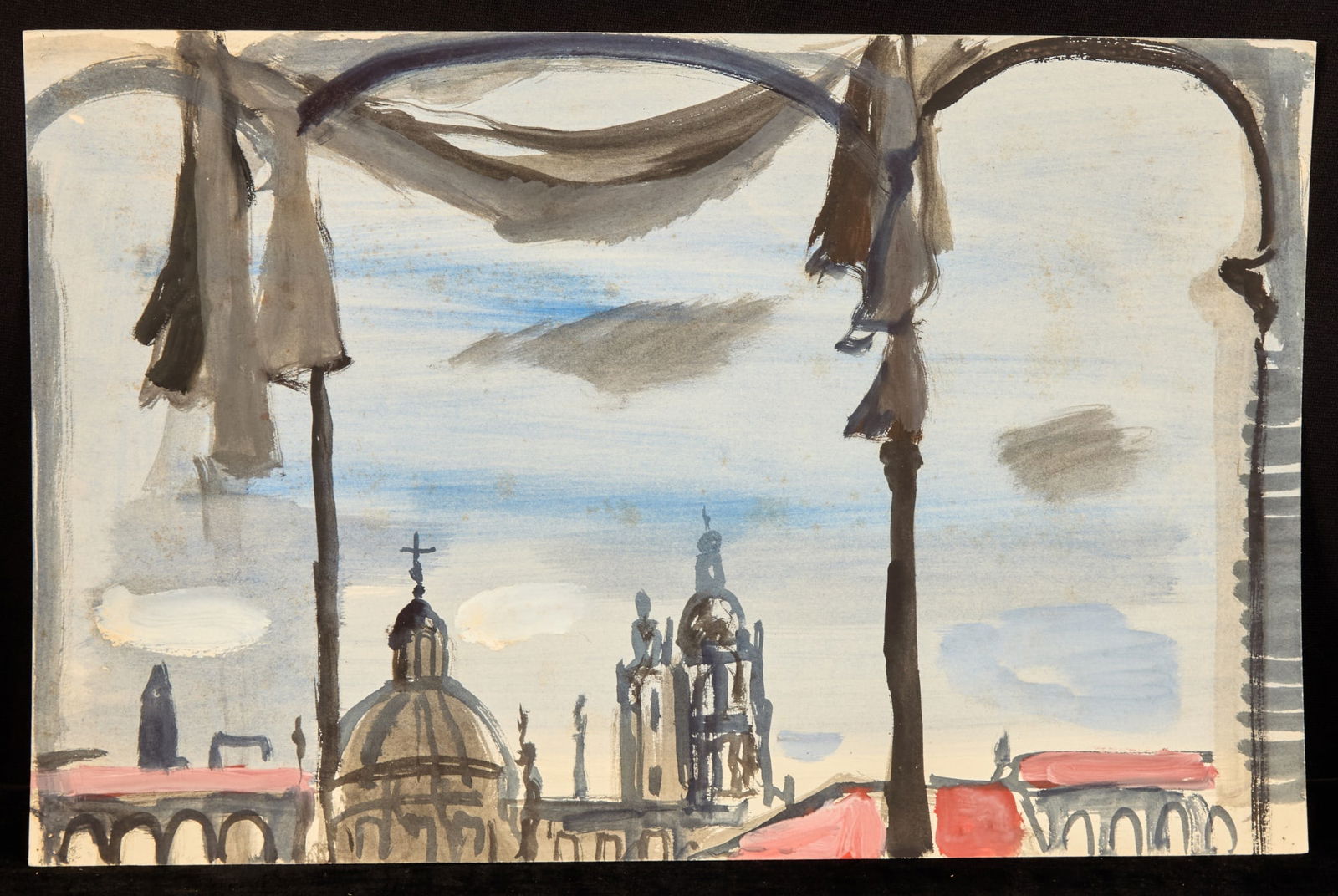 CITY SCAPE / MURAL STUDY - BERNARD LAMOTTE: Gouache 13 x 19 3/4 inches. unsigned. Condition: Good Temp No 60