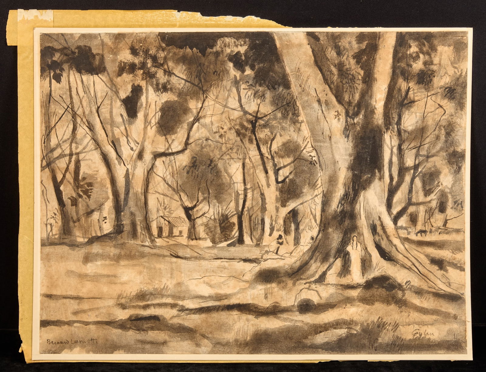 "CEYLAN / INDES AGRA " - BERNARD LAMOTTE: Watercolor, ink wash. 18 X 24 inches. signed and titled laid to paper board . 18 1/2 x 24 1/2 inches. Condition: Surface grime, small scattered abrasions Temp No 72