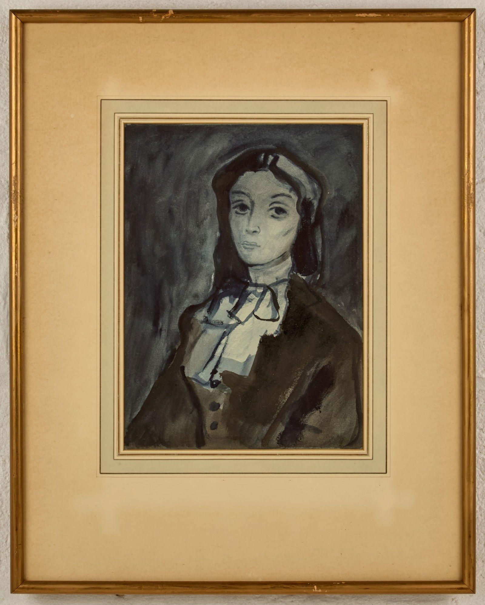 SEATED WOMAN - BERNARD LAMOTTE: Ink wash / watercolor on paper. 12 x 9 inches. unsigned. framed 22 x 17 inches (overall) Condition: Good Temp No 90