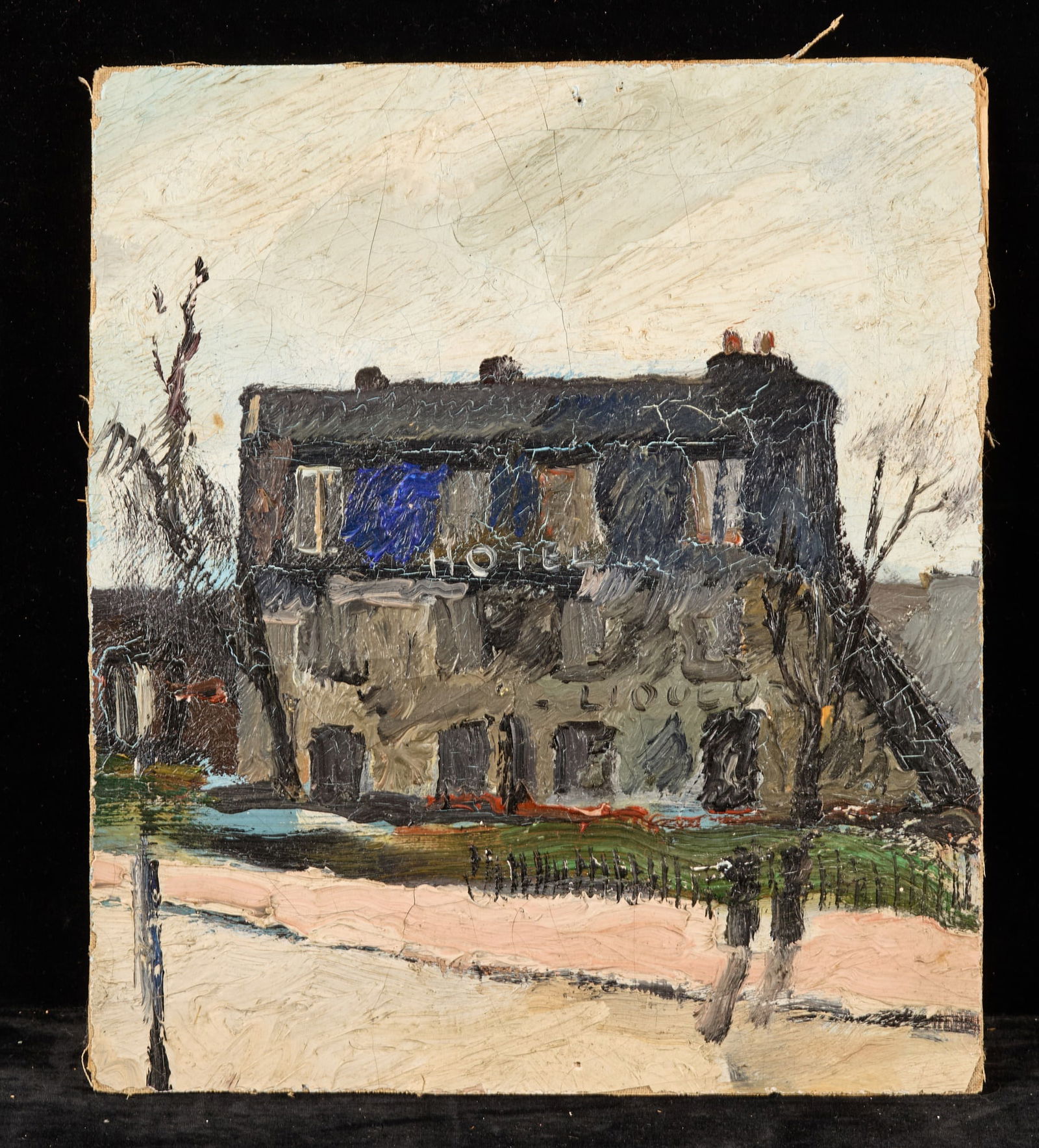 FRENCH HOTEL - BERNARD LAMOTTE (1903-1983): Oil on canvas laid to panel 10 1/2 x 9 inches. unsigned, unframed Condition: Craquelure, alligator Ing, slight planar cupping Temp No 104