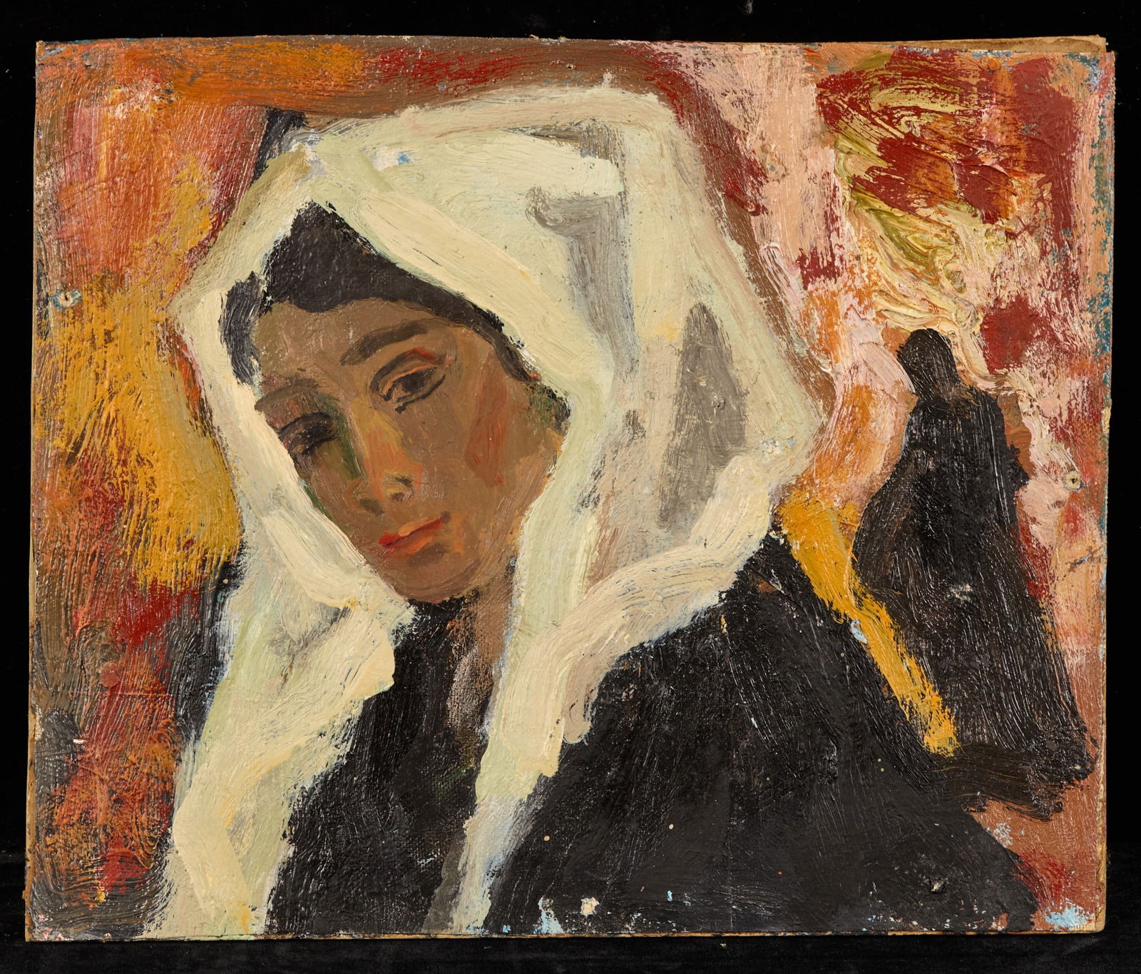 WOMAN LOOKING over her SHOULDER - BERNARD LAMOTTE: Oil on paper board 8 1/2 x 10 1/4 inches. unsigned. unframed Condition: Good Temp No 148