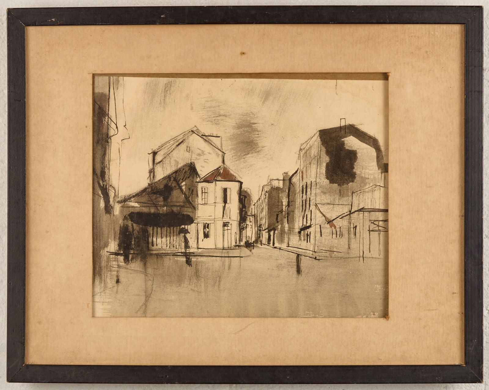 QUIET INTERSECTION - BERNARD LAMOTTE (1903-1983): Watercolor and ink wash 10 x 12 inches. signed. framed 15 x 19 inches (overall) Condition: Good Temp No 152