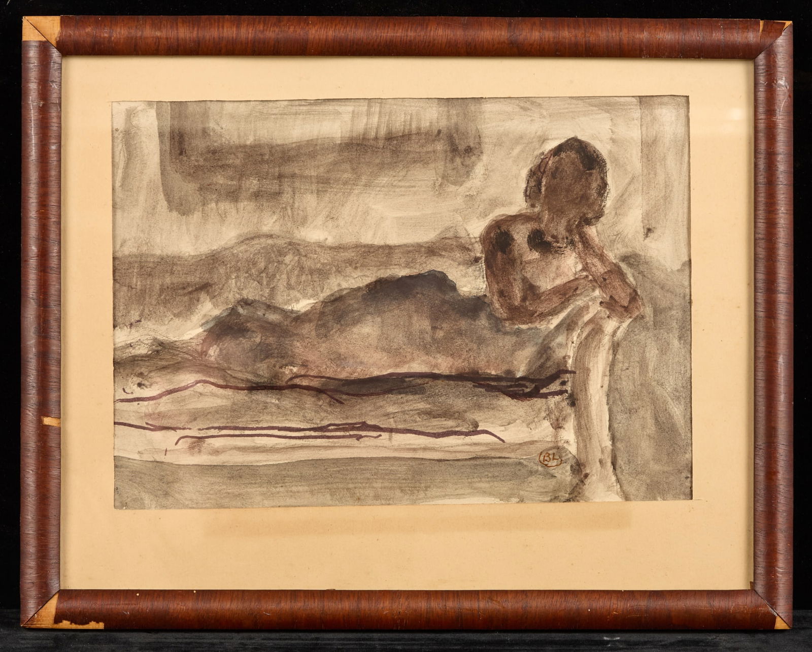 RECLINING FIGURE -BERNARD LAMOTTE (1903-1983): Watercolor on paper 8 x 11 inches. signed. framed 11 1/2 x 14 1/2 inches (overall) Condition: Good Temp No 161