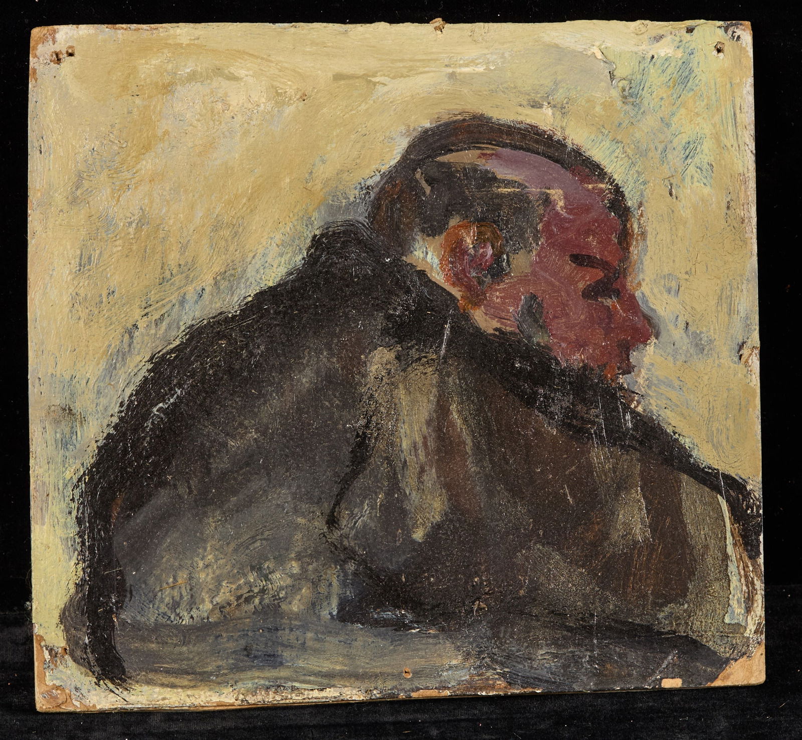 MAN in PROFILE - BERNARD LAMOTTE (1903-1983): Oil on paperboard 6 1/2 x 7 inches. estate stamp. unframed Condition: Tack holes and wear to edges Temp No 177