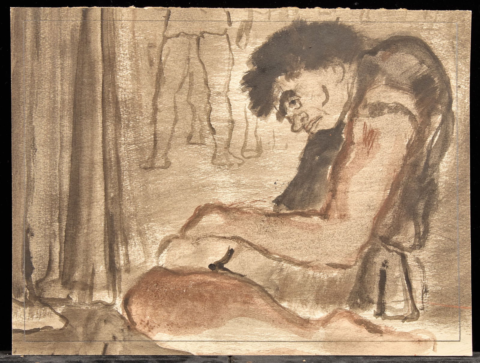 QUASIMODO / HUNCHBACK SERIES - BERNARD LAMOTTE: Watercolor and ink wash on paper 9 1/4 x 12 1/4 inches(to pencil crop). estate stamp. Condition: Good Temp No 204