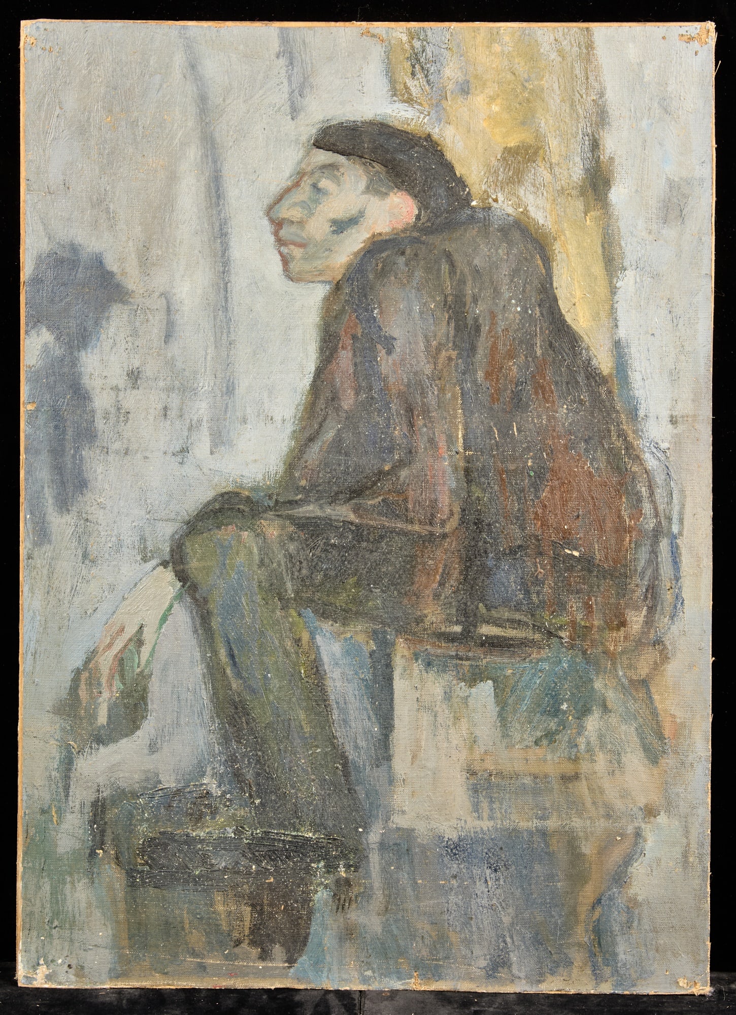 QUASIMODO / HUNCHBACK SERIES - BERNARD LAMOTTE: Oil on canvas laid to paperboard 20 x 14 1/2 inches. unsigned. unframed Condition: Good, scattered loss Temp No 205