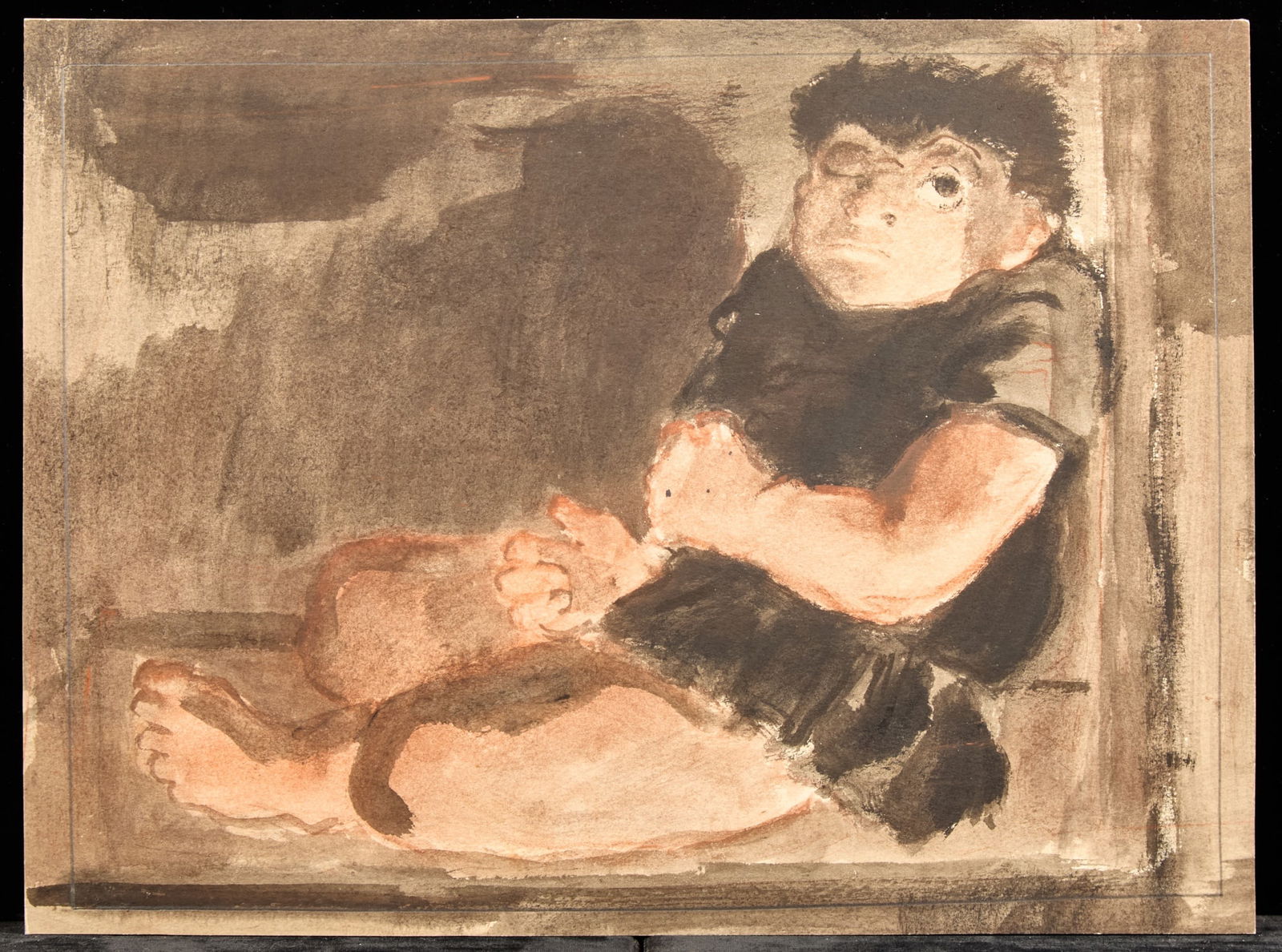 QUASIMODO / HUNCHBACK SERIES - BERNARD LAMOTTE: Watercolor and ink wash on paper 9 x 12 1/4 inches (to pencil crop). estate stamp. Condition: Good Temp No 208