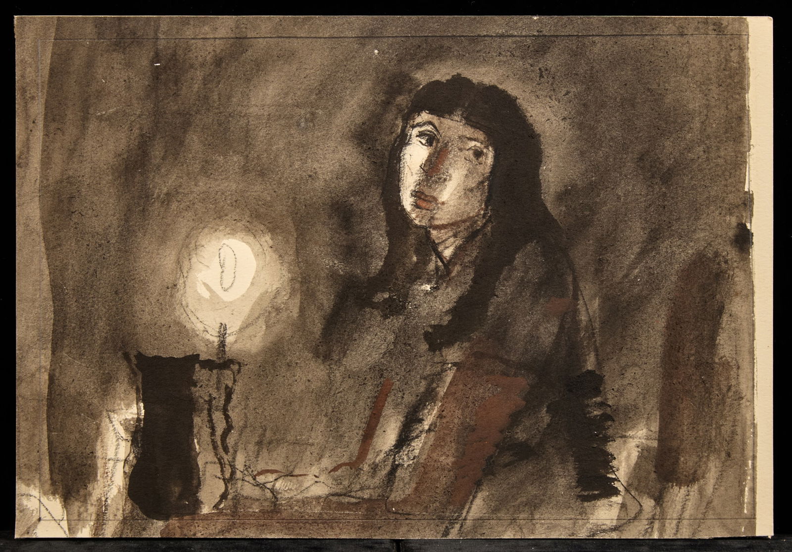 CANDLELITE / HUNCHBACK SERIES - BERNARD LAMOTTE: Watercolor and ink wash on paper 7 1/2 X 11 inches. estate stamp. matted 12 x 9 inches (overall). Condition: Good Temp No 211