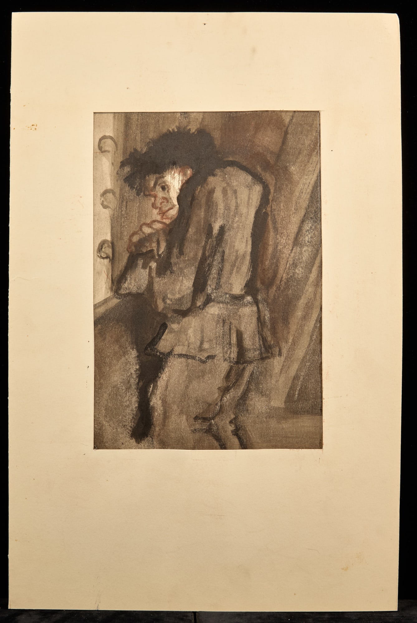 QUASIMODO / HUNCHBACK SERIES - BERNARD LAMOTTE: Watercolor and ink wash on paper 11 x 7 1/2 inches. estate stamp. matted 20 x 13 inches (overall) Condition: Good Temp No 214