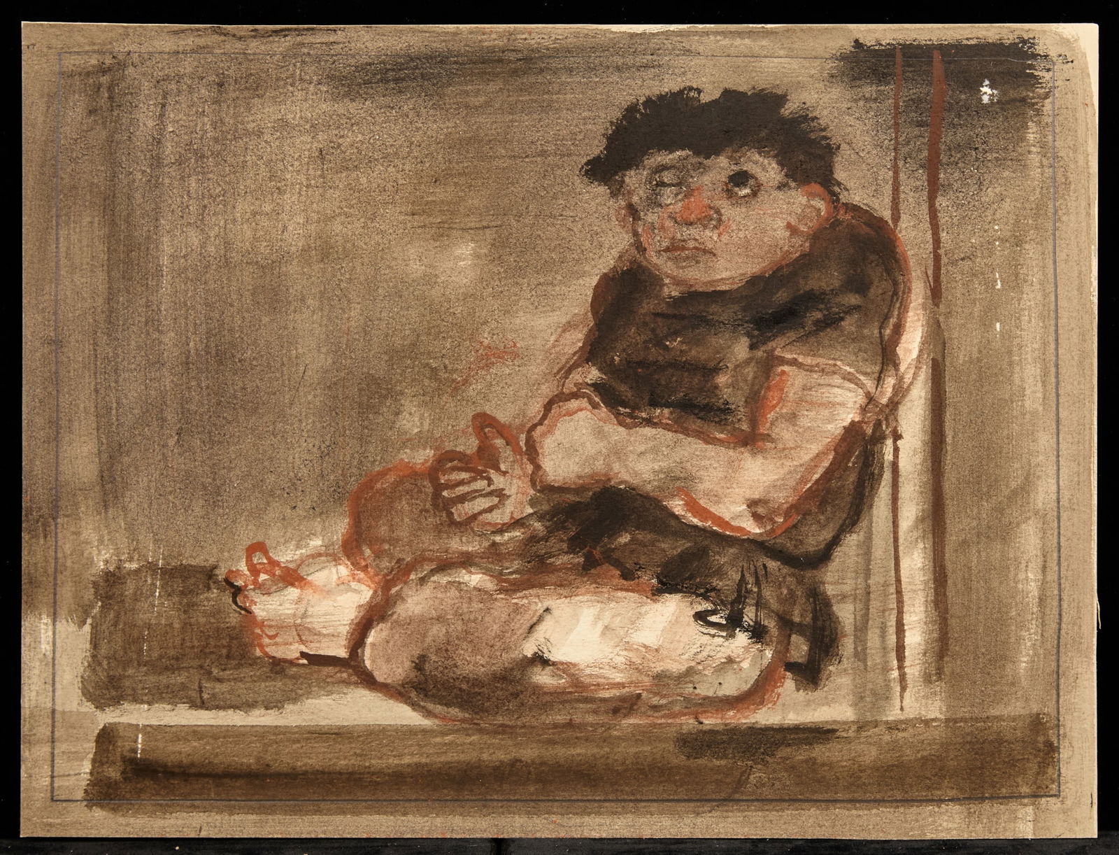 QUASIMODO / HUNCHBACK SERIES - BERNARD LAMOTTE: Watercolor and ink wash on paper 10 x 13 1/4 inches. estate stamp. Condition: Minor abrasions Temp No 220