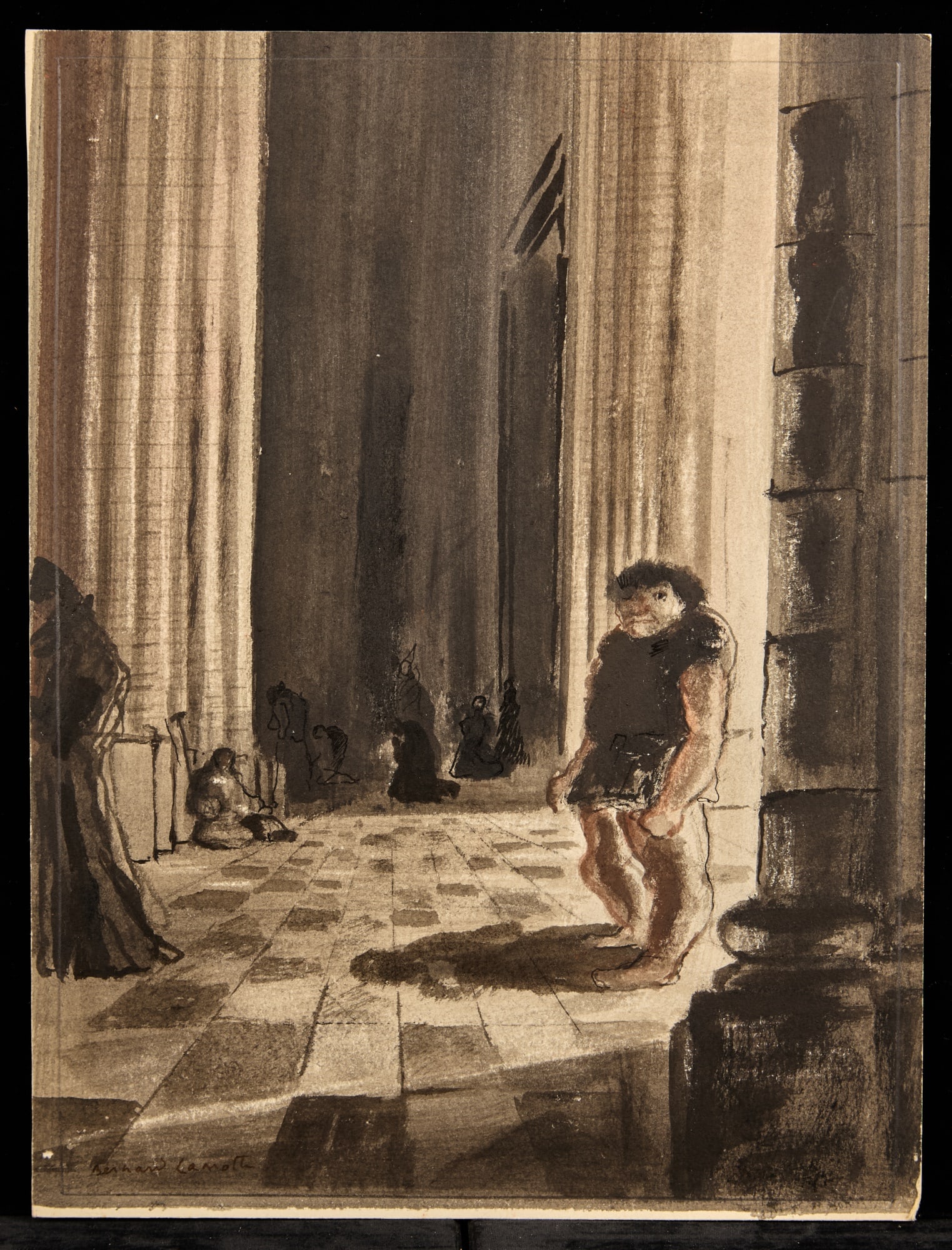 QUASIMODO / HUNCHBACK SERIES - BERNARD LAMOTTE: Watercolor and ink wash on paper 13 x 9 3/4 inches. signed, annotated verso. Condition: Good Temp No 230