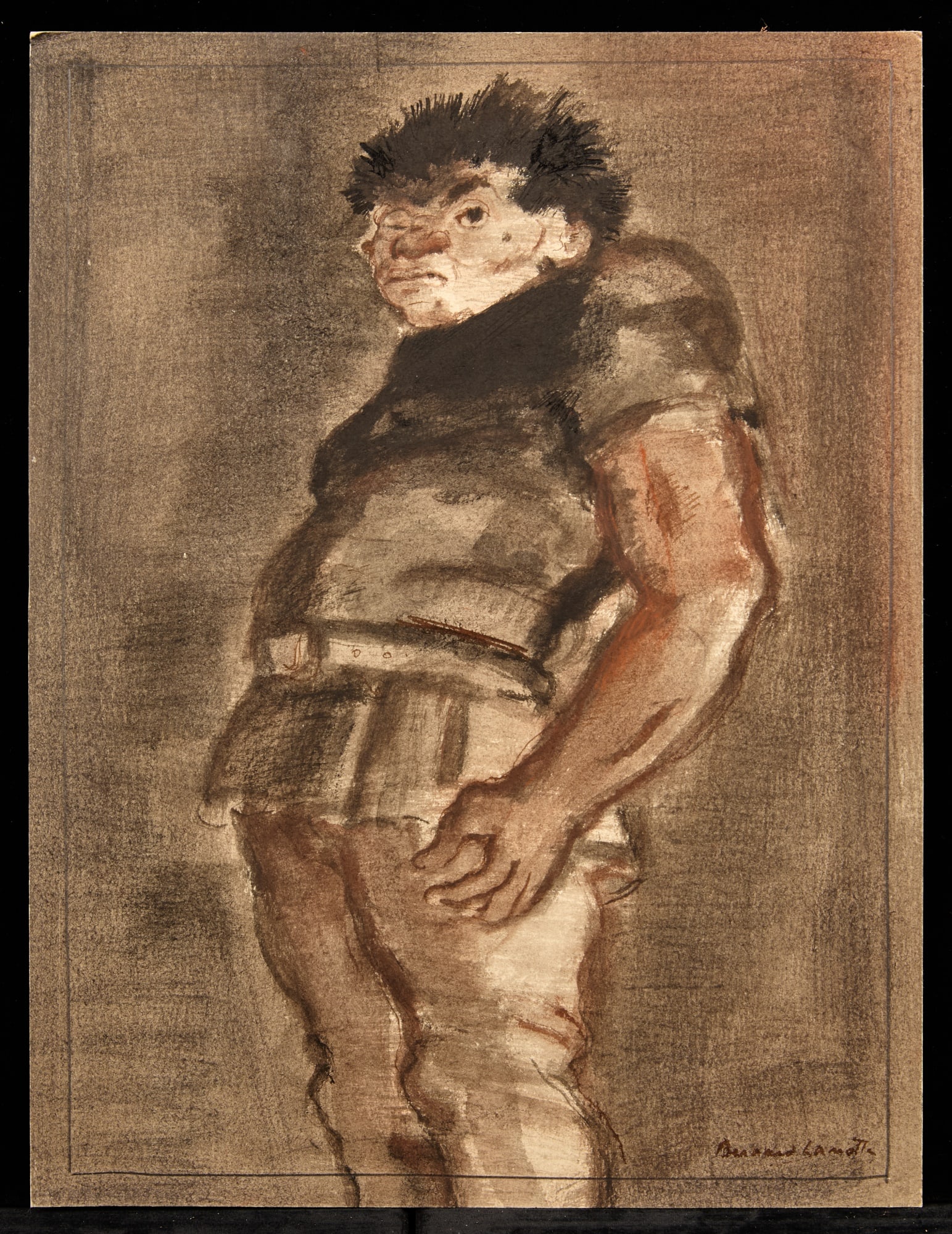 QUASIMODO / HUNCHBACK SERIES - BERNARD LAMOTTE: Watercolor and ink wash on paper 13 x 10 inches. signed, annotated verso. Condition: Good, pencil crop margin Temp No 232
