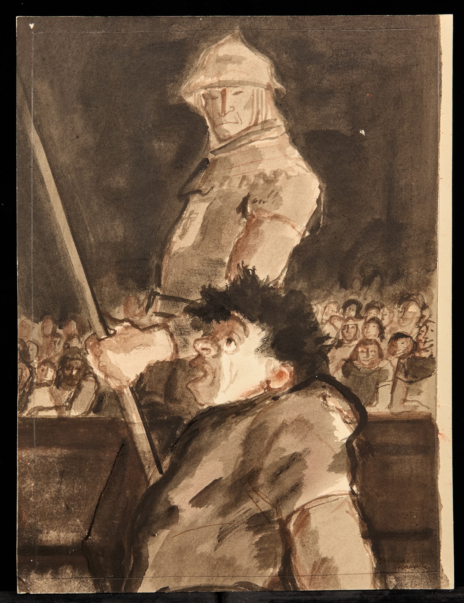 QUASIMODO / HUNCHBACK SERIES - BERNARD LAMOTTE: Watercolor and ink wash on paper 13 x 10 inches. signed, annotated verso. Condition: Good, pencil crop margin Temp No 233