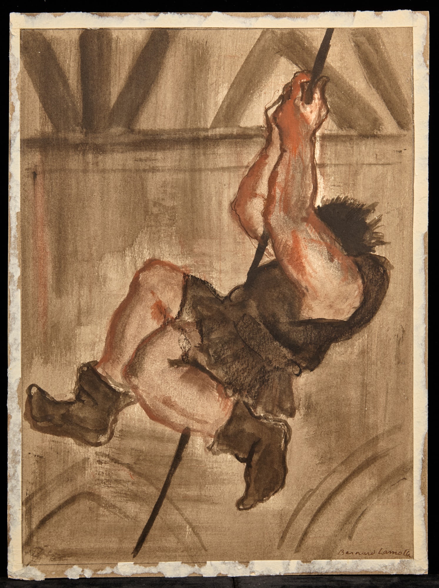 QUASIMODO / HUNCHBACK SERIES - BERNARD LAMOTTE: Watercolor and ink wash on paper 13 x 9 1/2 inches. signed, annotated verso. Condition: Good, pencil crop margin Temp No 240