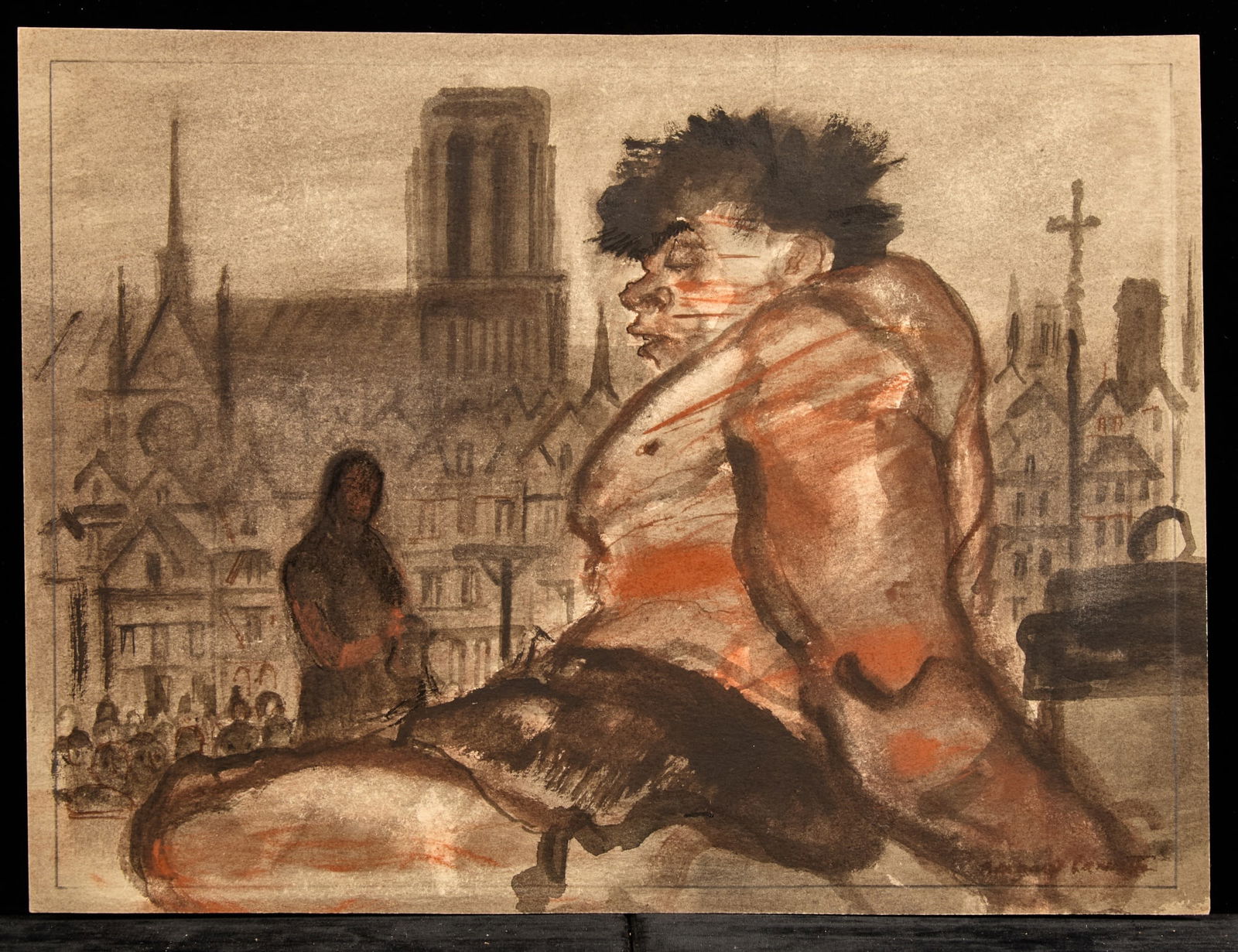 "QUASIMODO" / HUNCHBACK SERIES - BERNARD LAMOTTE: Watercolor and ink wash on paper 9 1/2 x 13 inches. signed, annotated verso. Condition: Good Temp No 244