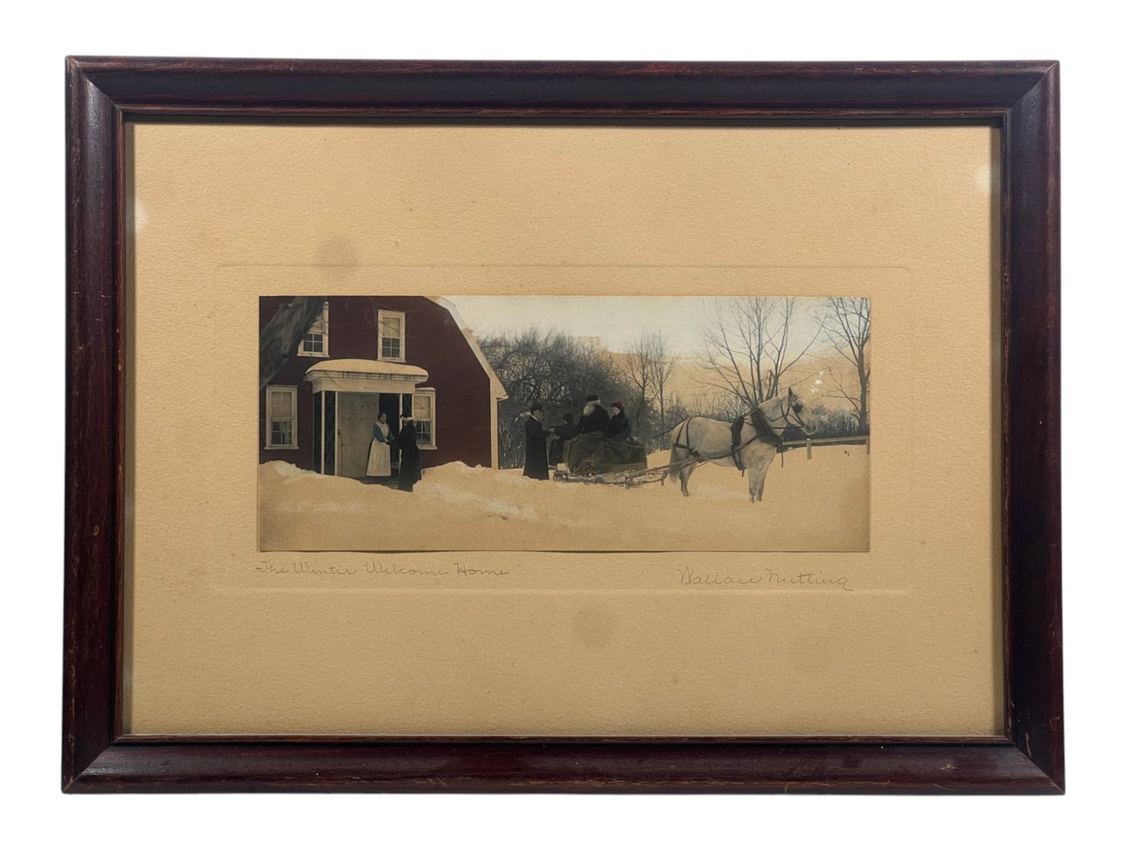 WALLACE NUTTING (1861-1941): "The Winter Welcome Home", hand colored photograph, signed & titled. 11 1/2 x 15 1/4 inches overall. Location: RI