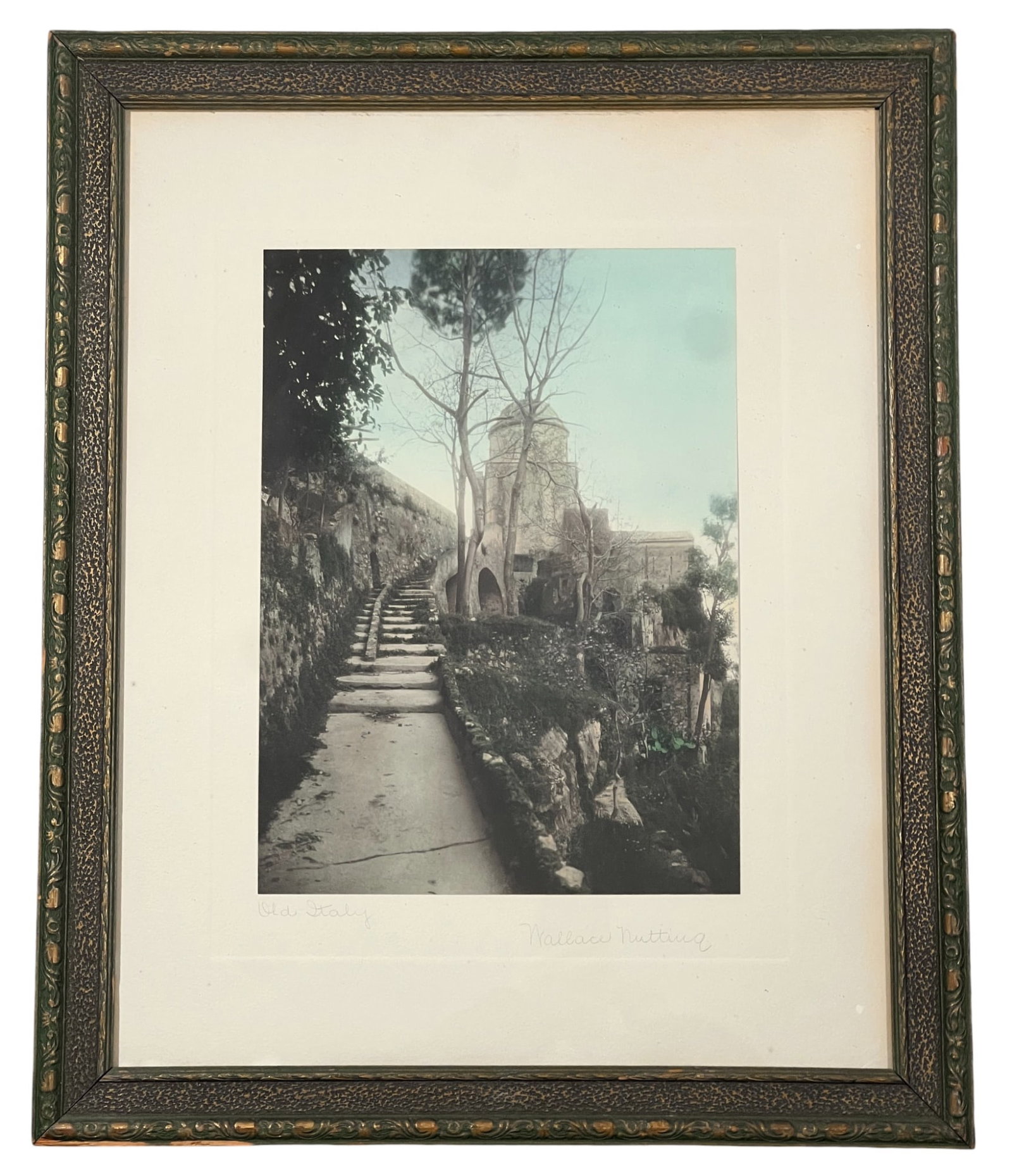 WALLACE NUTTING (1861-1941): "Old Italy", hand colored photograph, hand signed & titled. 22 1/2 x 18 1/2 inches overall.