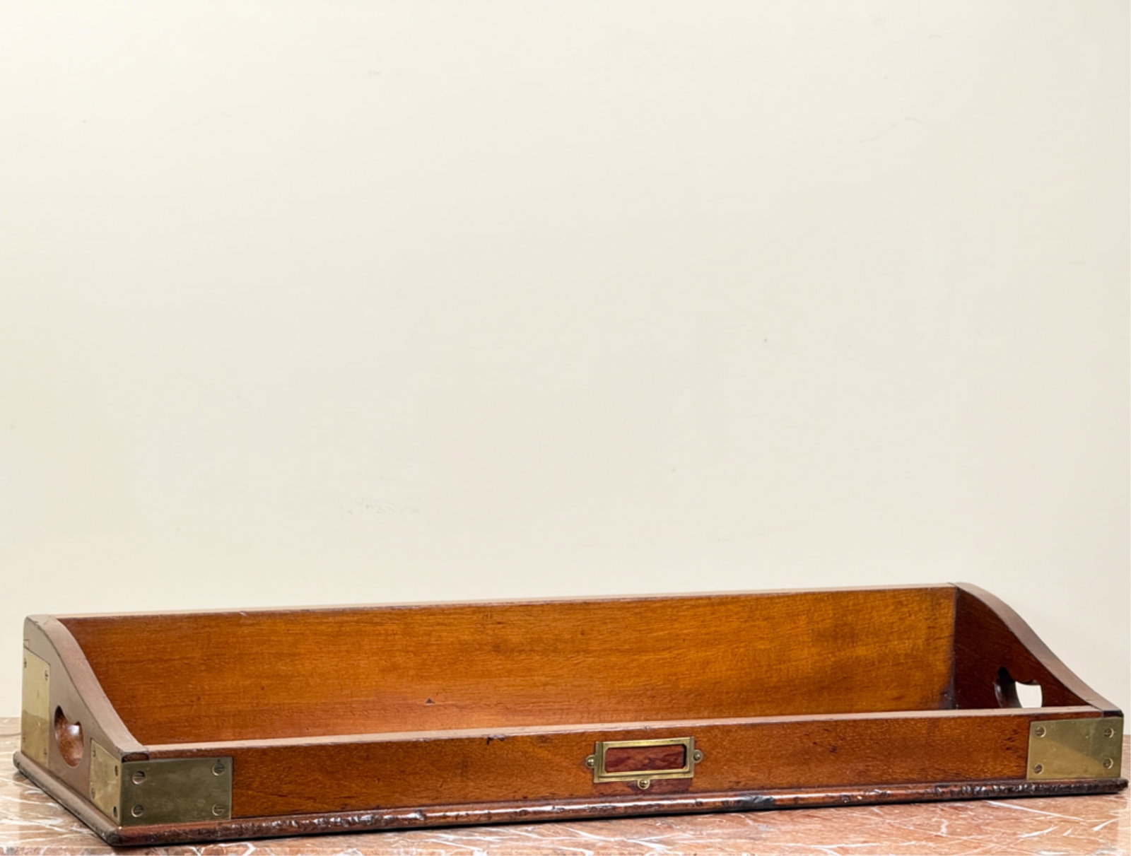 (19thc) ENGLISH MAHOGANY BRASS BOUND BOOK TRAY (1 of 8)