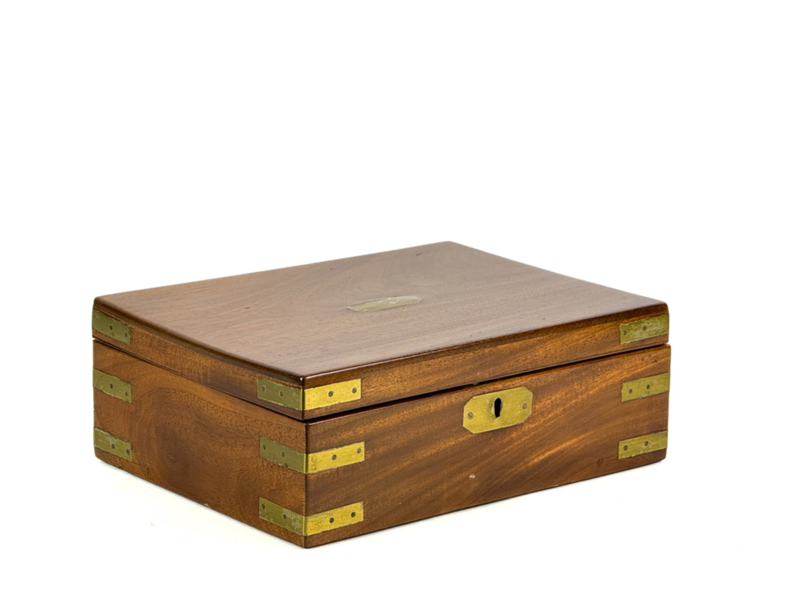 (19thc) BRASS BOUND MAHOGANY JEWELRY BOX (1 of 14)