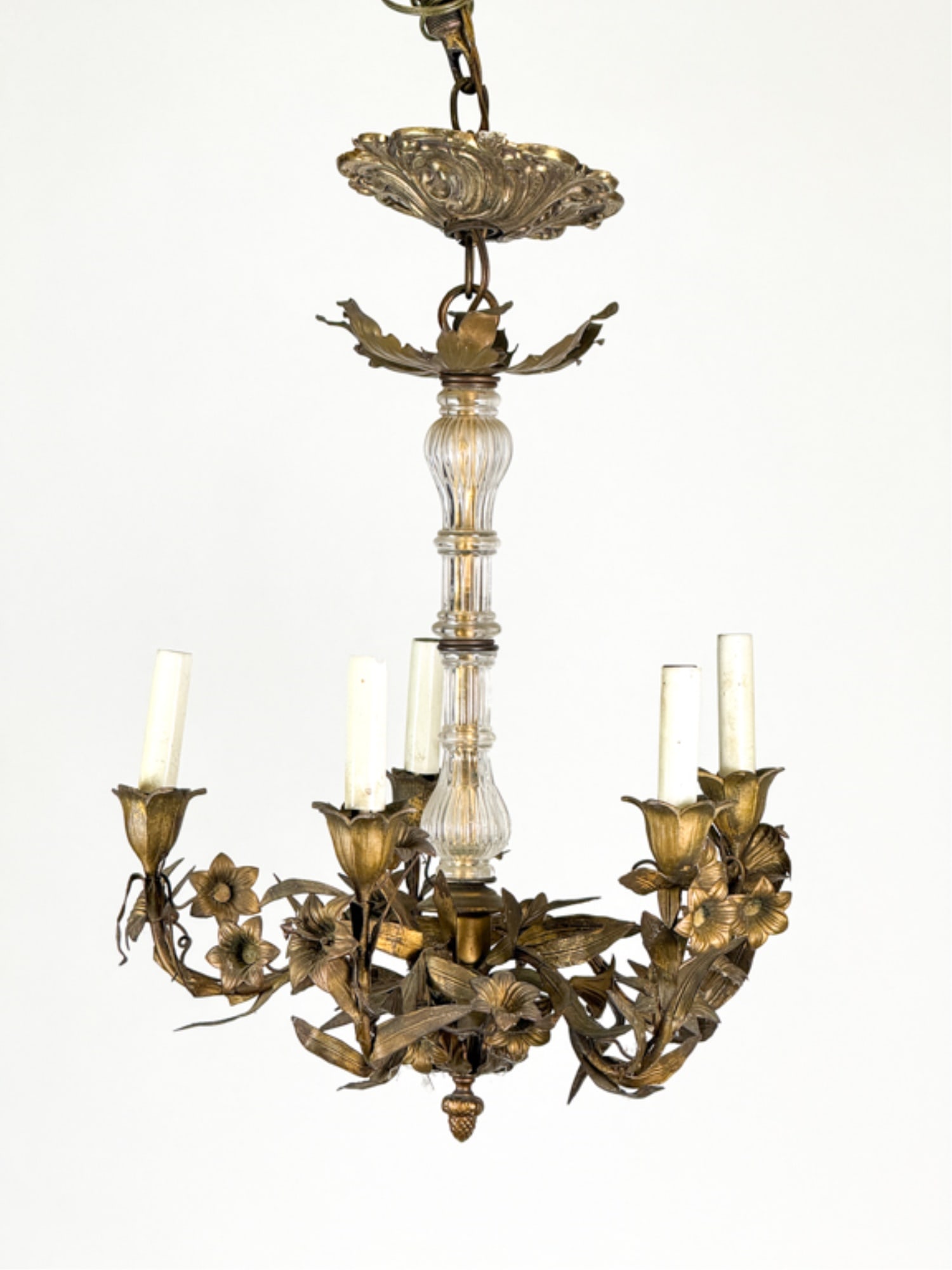 VINTAGE FRENCH TOLE (5) LIGHT CHANDELIER: 25" x 15"
