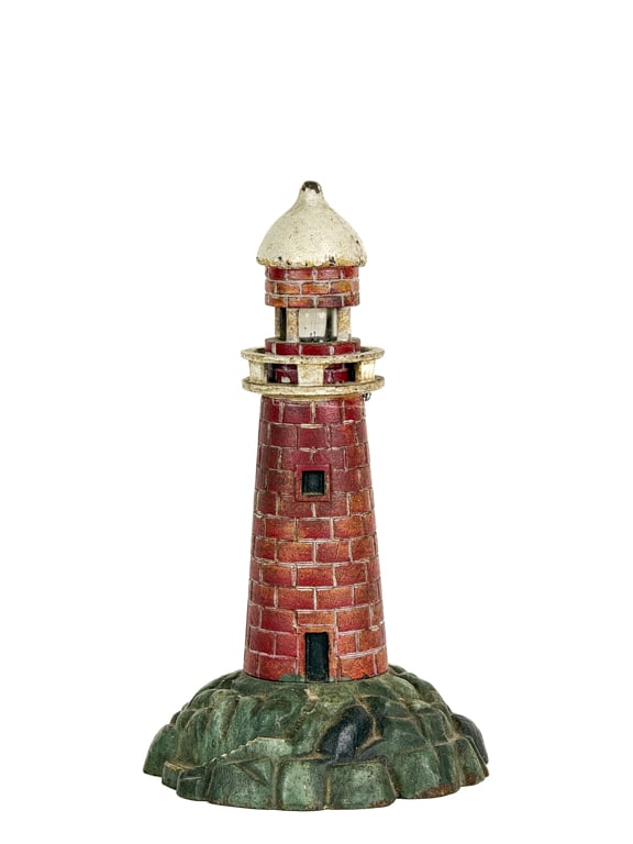 VINTAGE CAST IRON LIGHTHOUSE LAMP: 11 3/4" tall